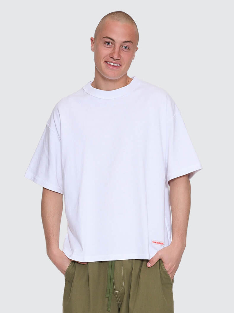 Reverse Box Fit Cropped Overdye Tee - White