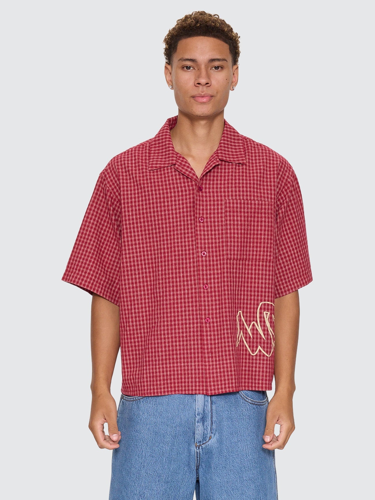 Spray Box Crop Short Sleeve Shirt - Burgundy