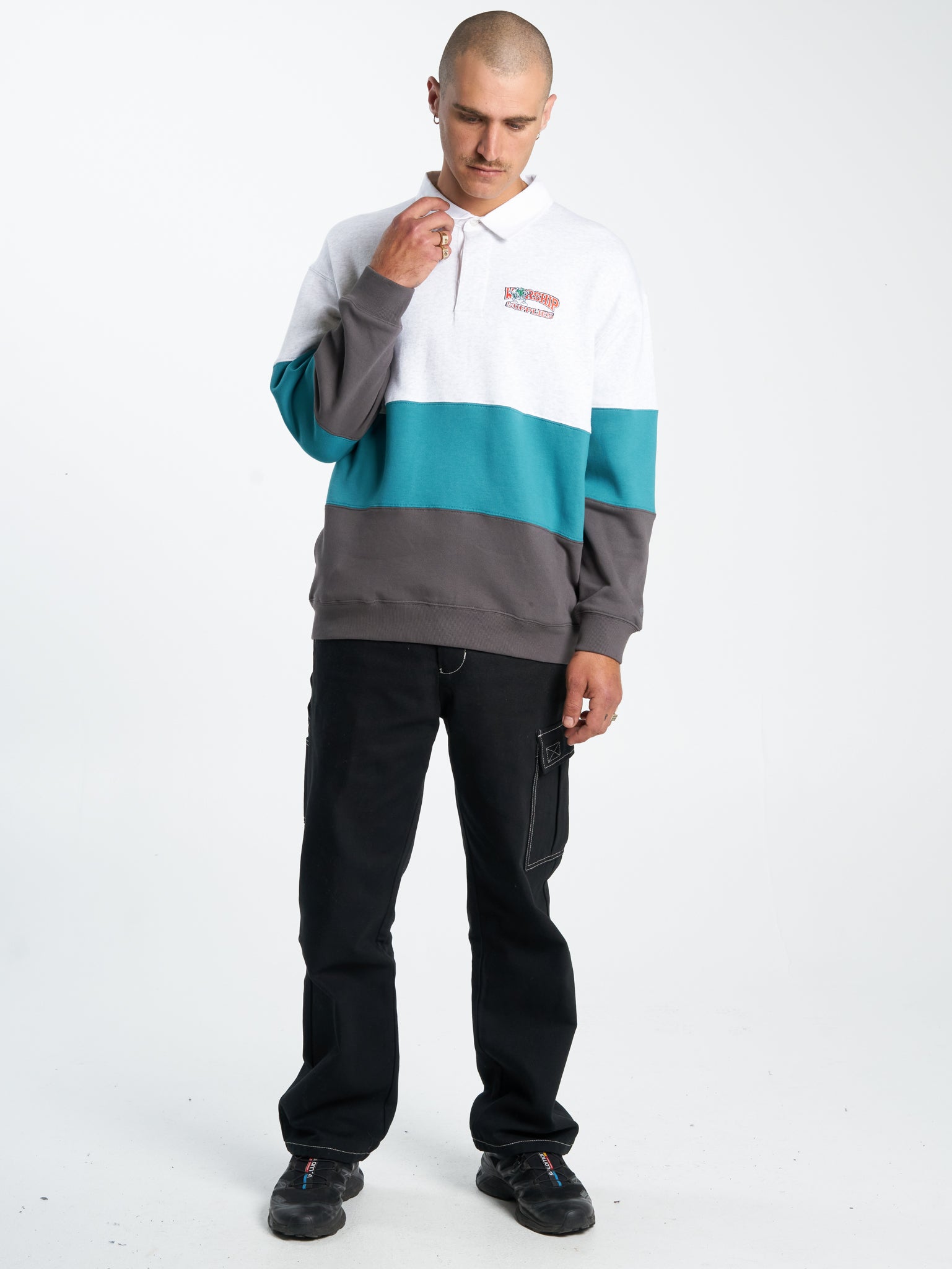 Get Off Paneled Rugby Fleece - Snow Marle