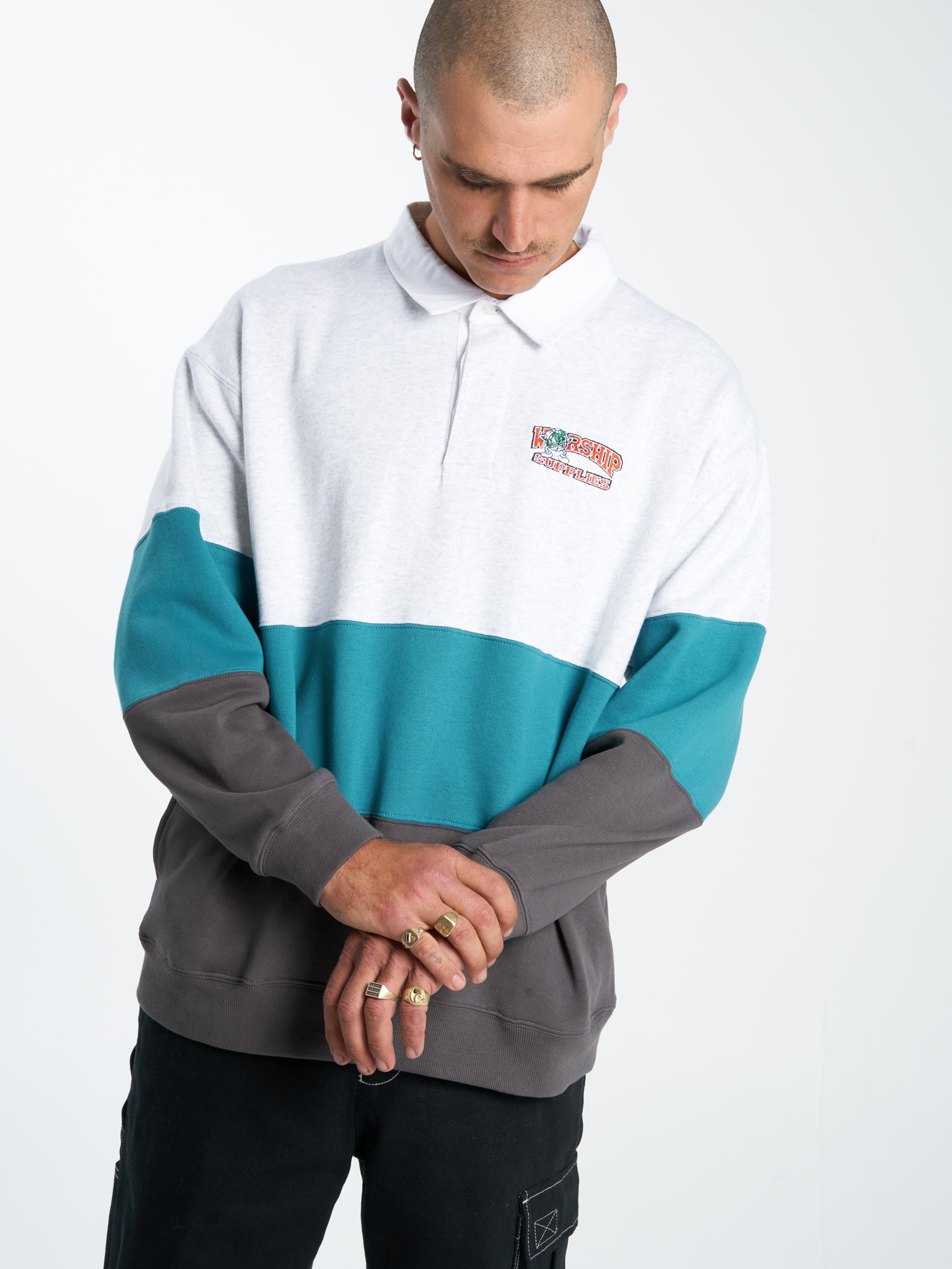 Get Off Paneled Rugby Fleece - Snow Marle