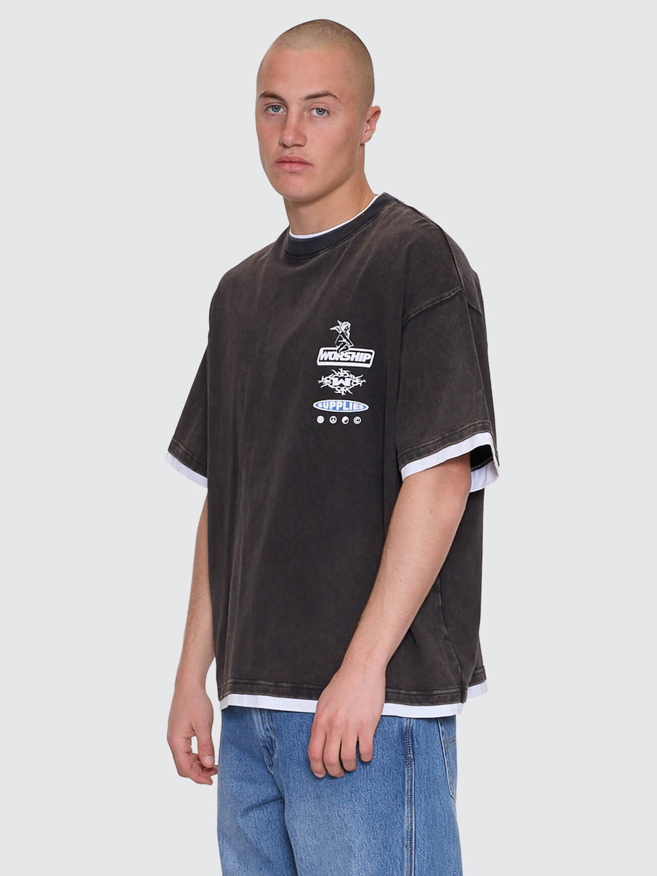 Is This It Box Fit Cropped Layer Tee - Washed Black XS