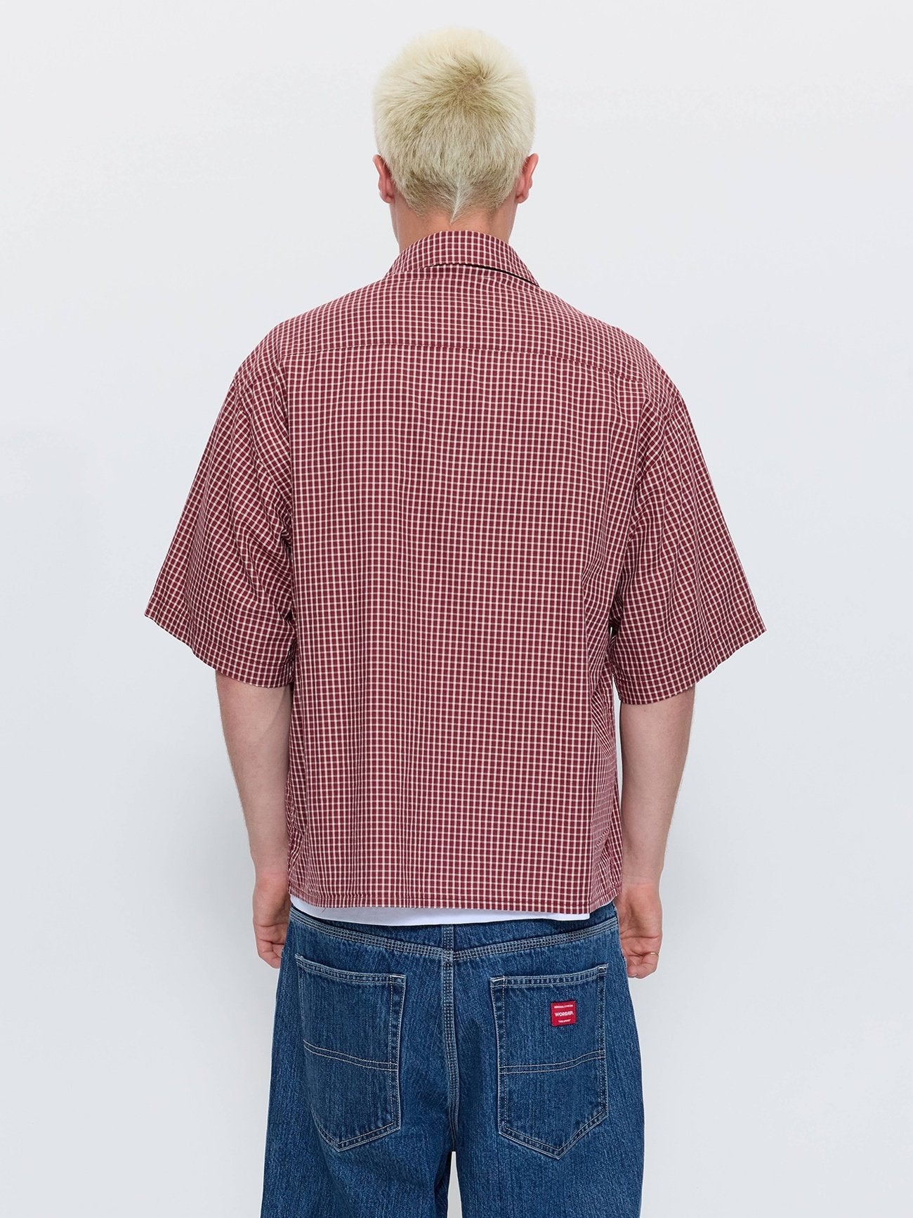 Clouded Box Crop Short Sleeve Shirt - Red