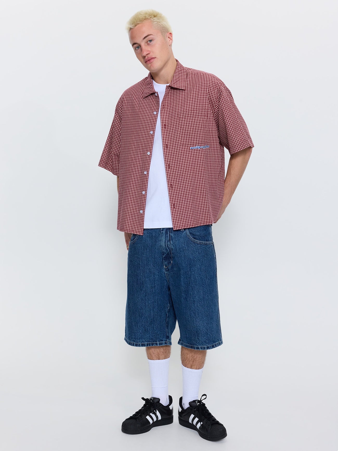 Clouded Box Crop Short Sleeve Shirt - Red