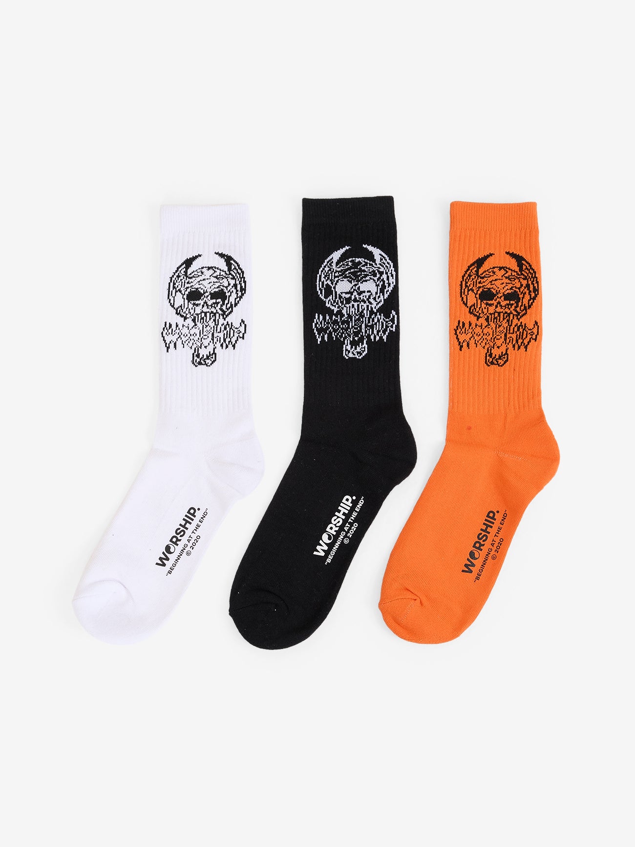 Death Eater Socks 3 Pack - White - Black- Orange One Size