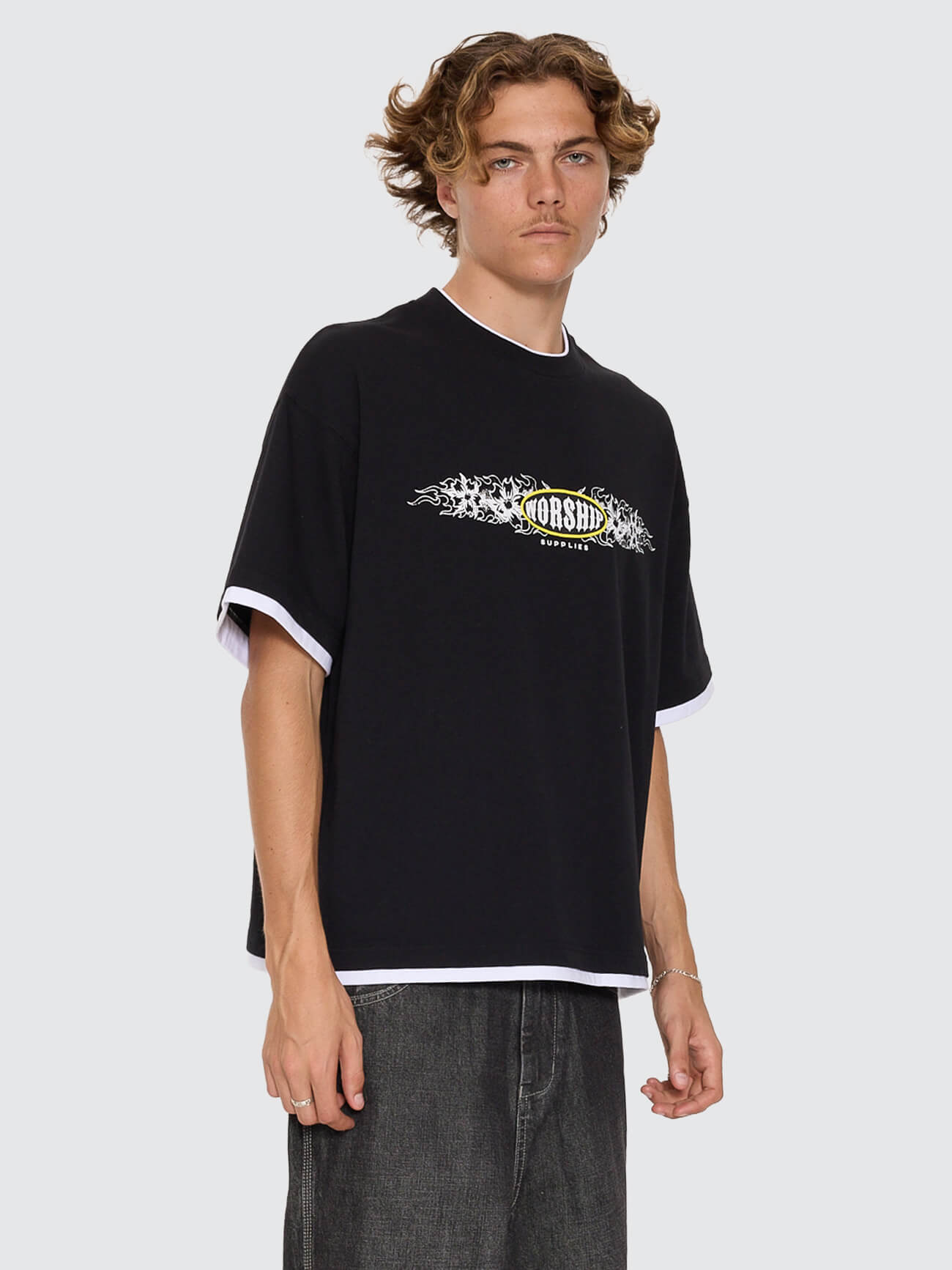 Tropic Reign Box Crop Layer Tee - Black XS