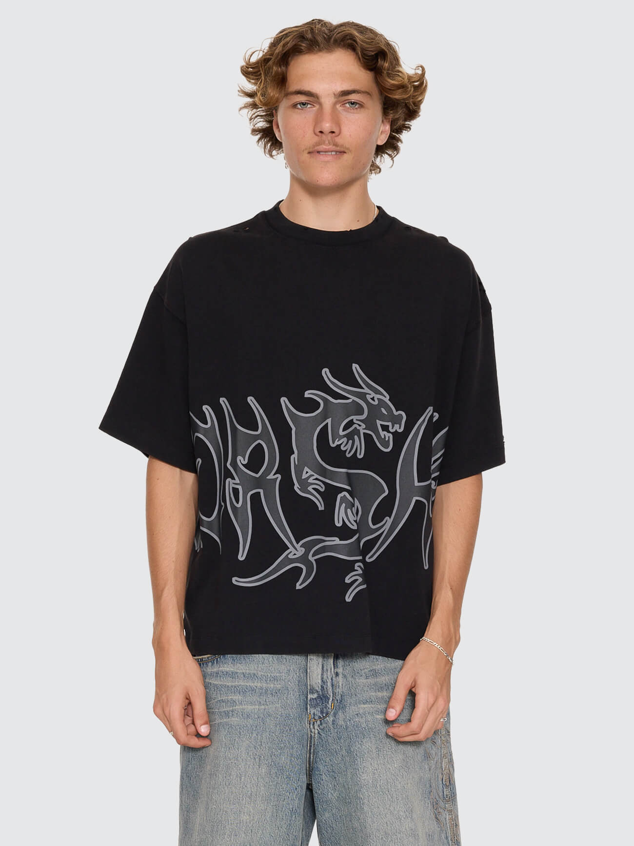 Serpes Distress Oversize Tee - Acid Black XS