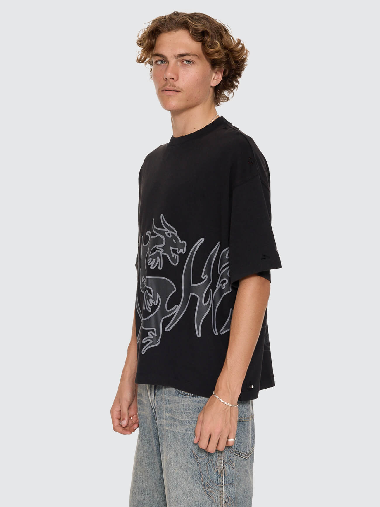 Serpes Distress Oversize Tee - Acid Black XS