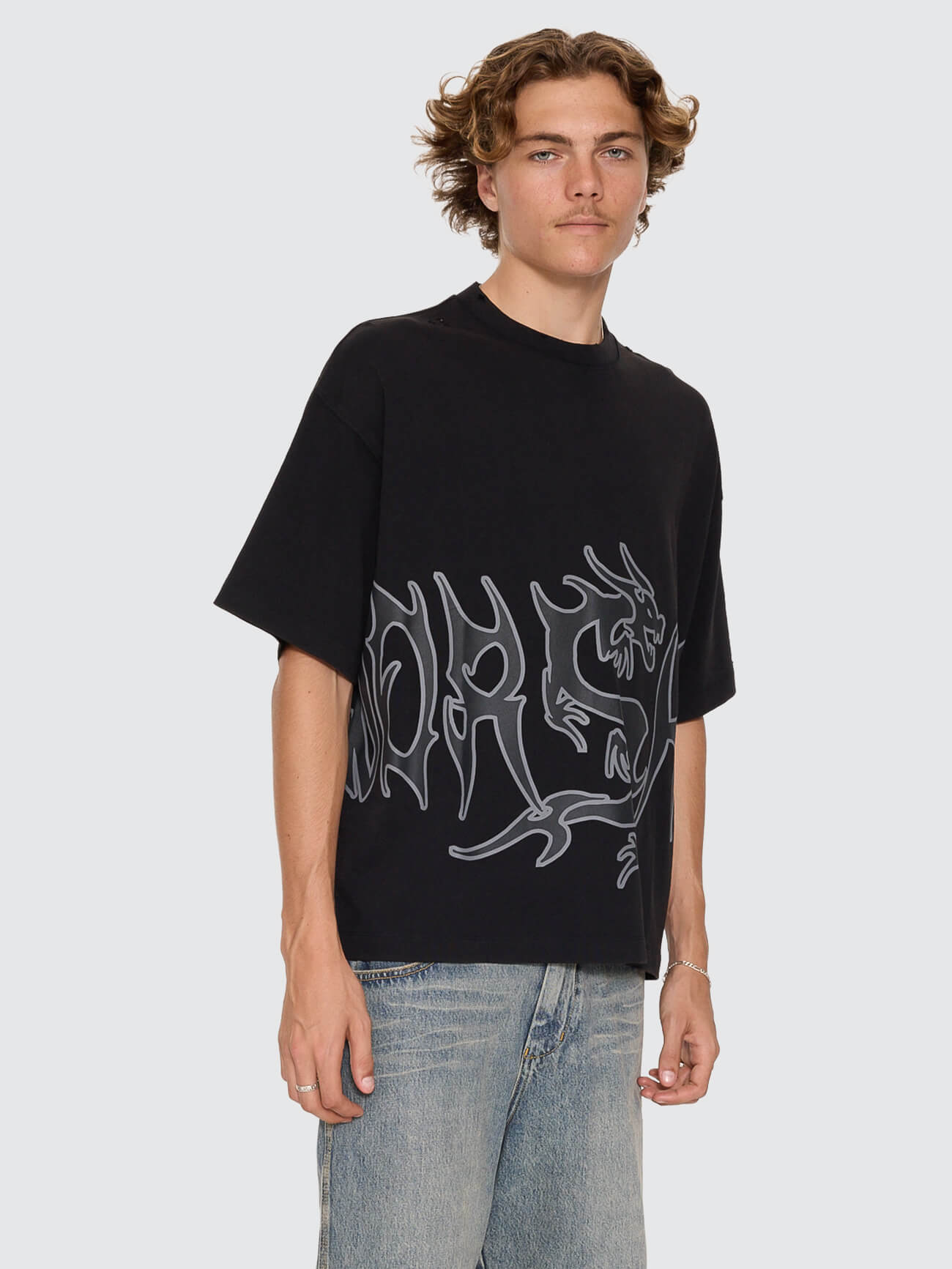 Serpes Distress Oversize Tee - Acid Black XS