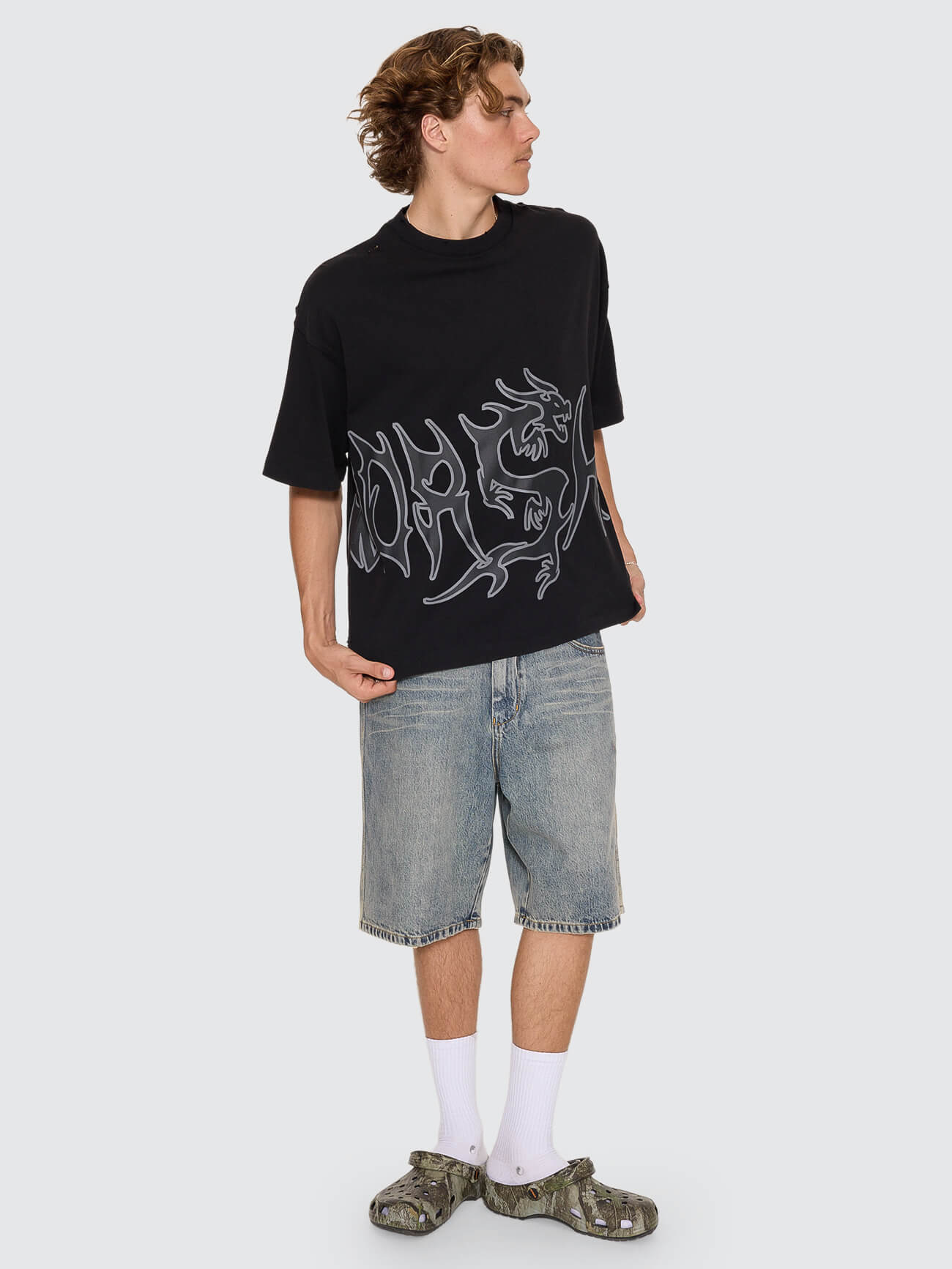 Serpes Distress Oversize Tee - Acid Black XS