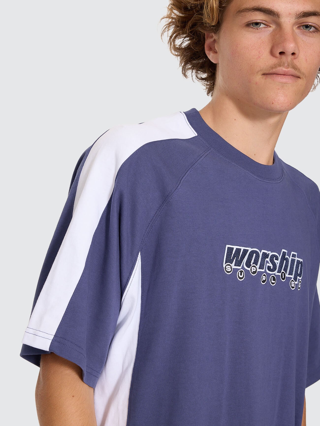 Line Stepper Box Crop Raglan Tee - Crown Blue XS
