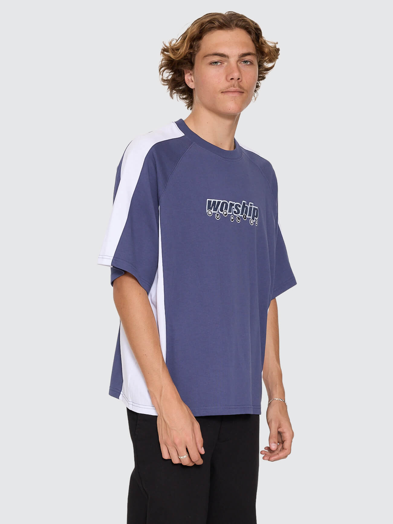 Line Stepper Box Crop Raglan Tee - Crown Blue XS
