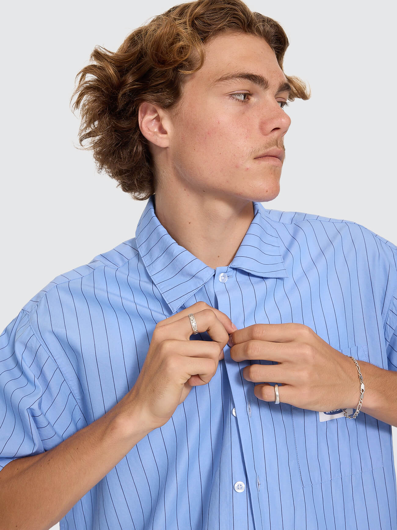 Shadow Cherub Box Crop Short Sleeve Shirt - Dream Blue Stripe XS