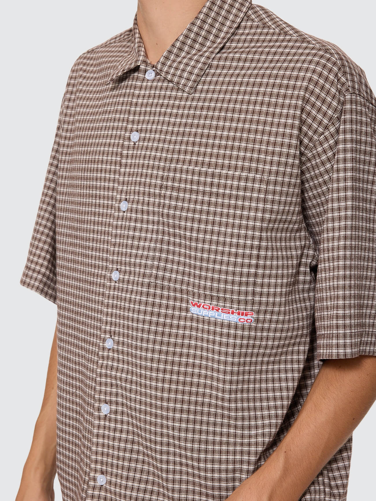 Globo Box Crop Short Sleeve Shirt - Brown XS
