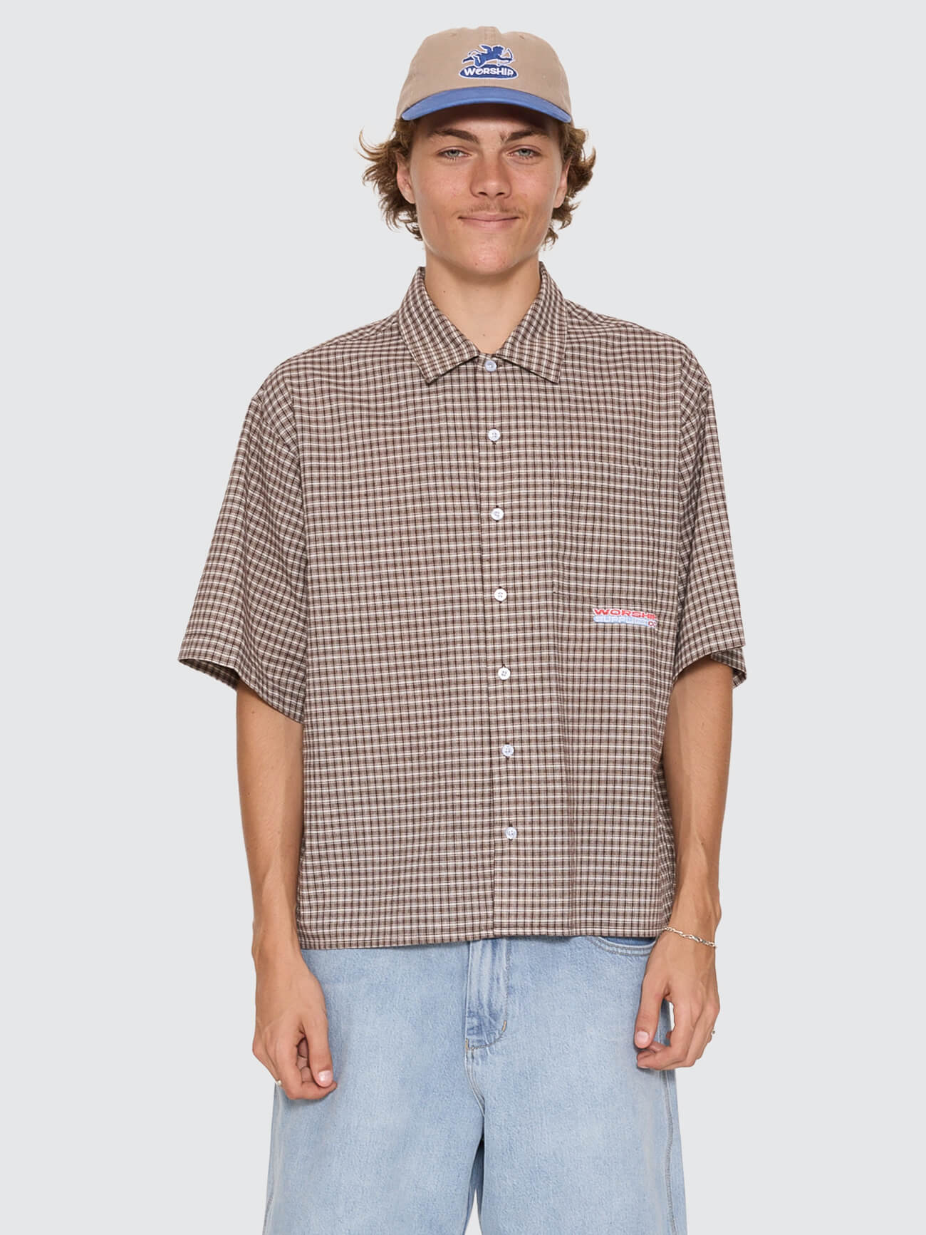 Globo Box Crop Short Sleeve Shirt - Brown XS