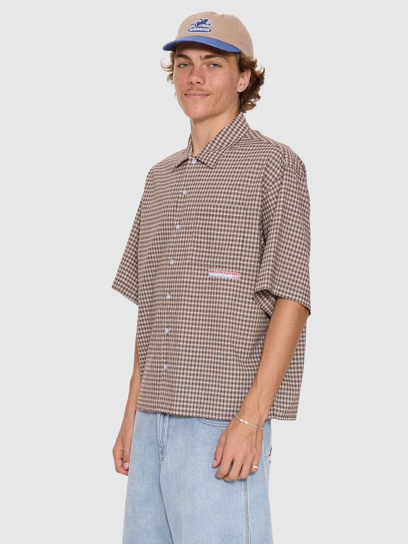 Globo Box Crop Short Sleeve Shirt - Brown XS