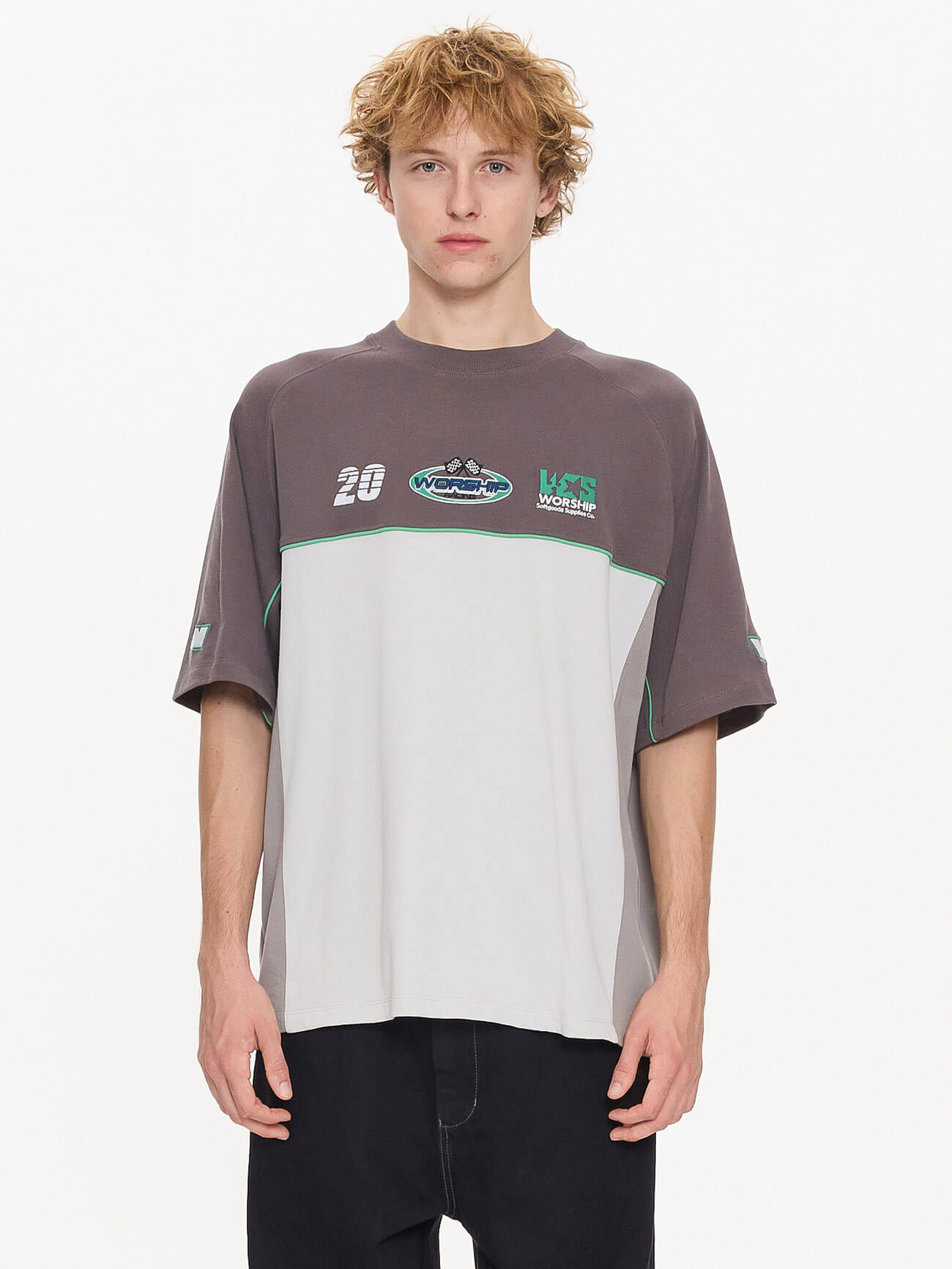 Pit Crew Panel Oversize Raglan Tee - Worn Black XS