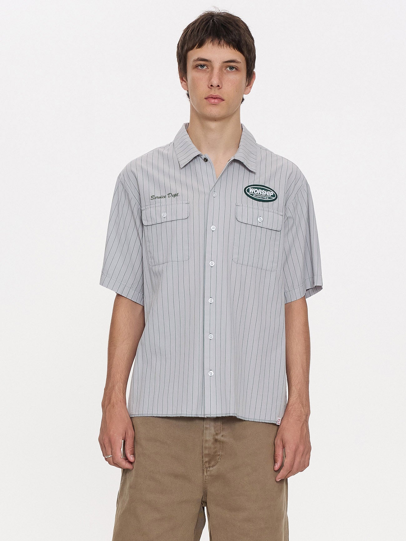 Service Stripe Short Sleeve Work Shirt - Lunar Grey