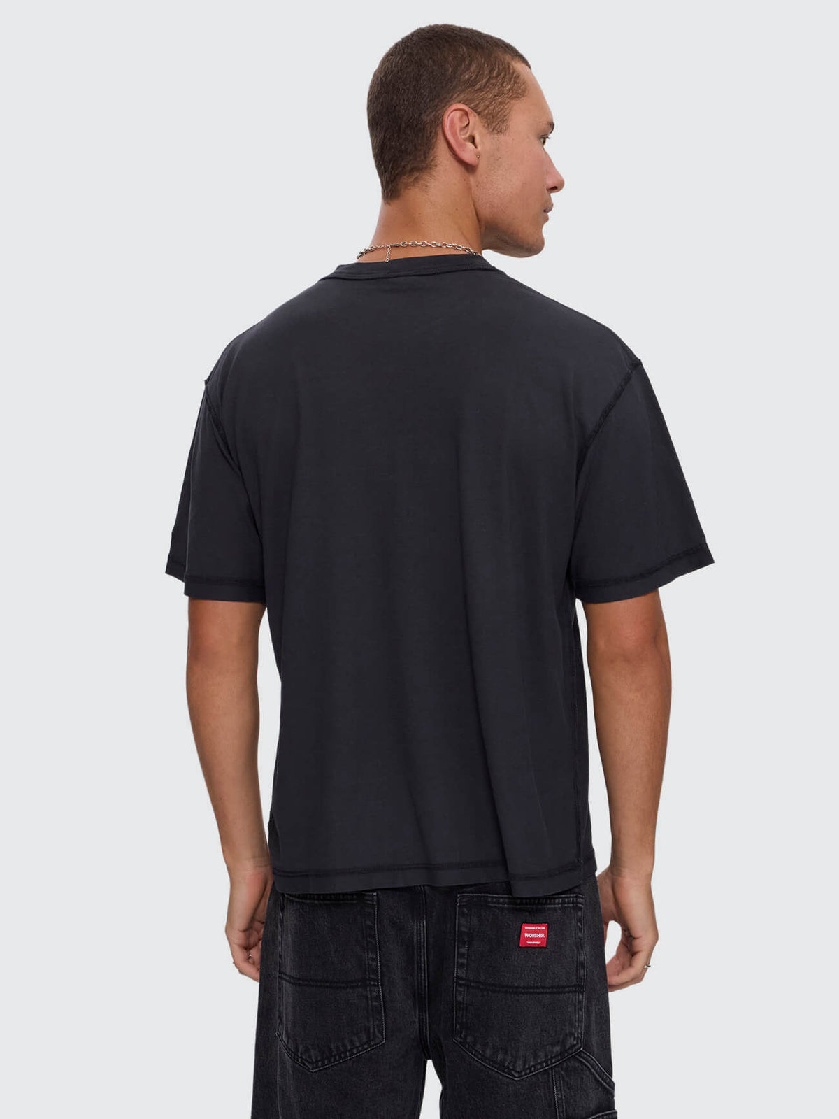 Reverse Box Crop Cotton Linen Tee - Pigment Black XS
