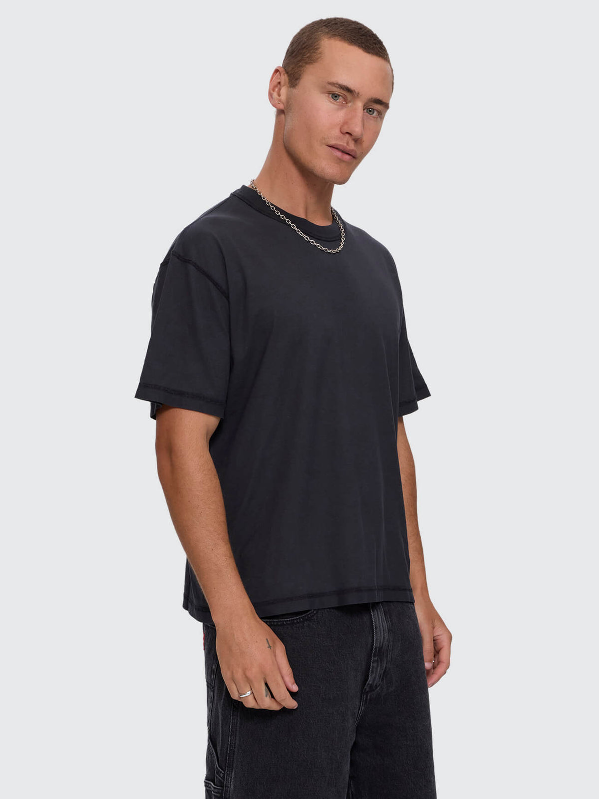 Reverse Box Crop Cotton Linen Tee - Pigment Black XS