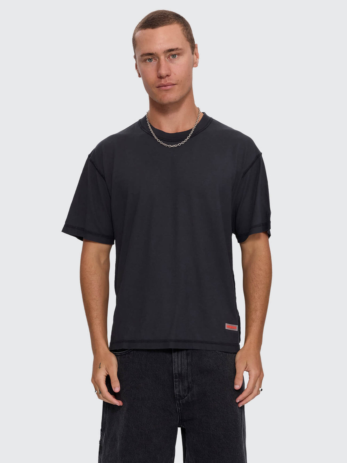 Reverse Box Crop Cotton Linen Tee - Pigment Black XS
