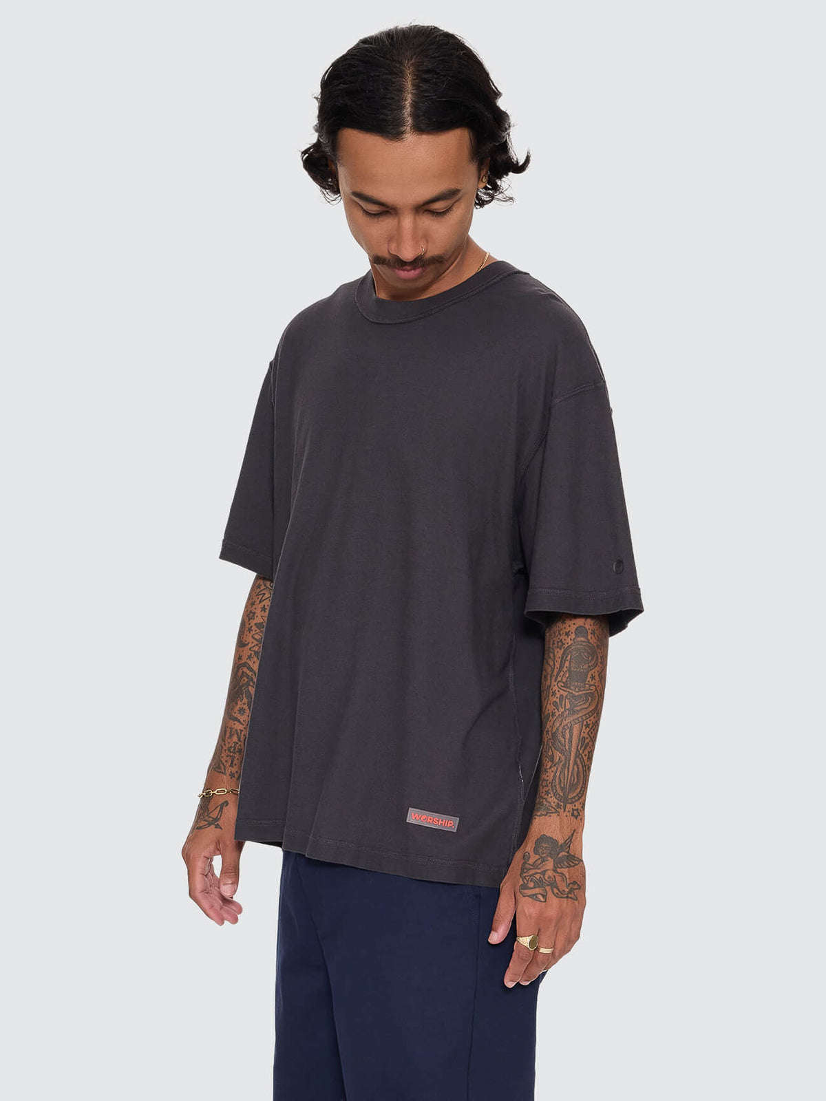 Reverse Box Crop Cotton Linen Tee - Pigment Black XS