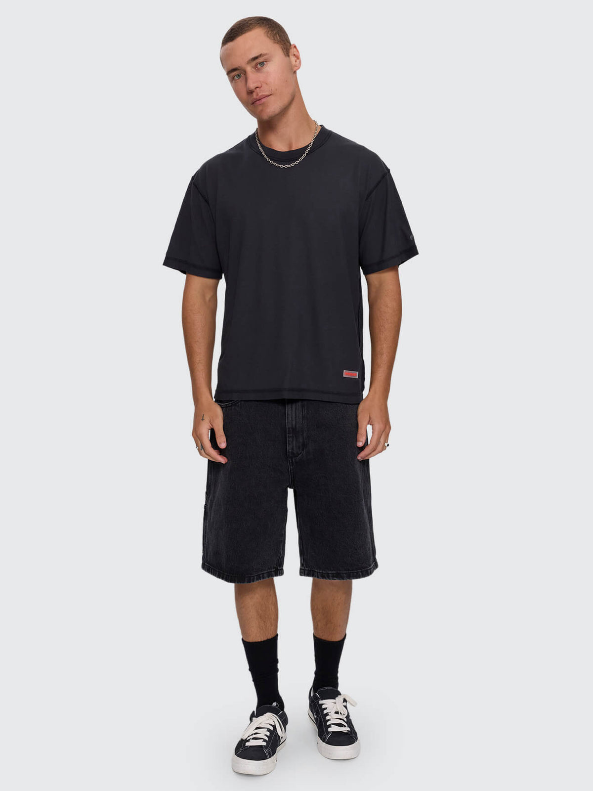 Reverse Box Crop Cotton Linen Tee - Pigment Black XS