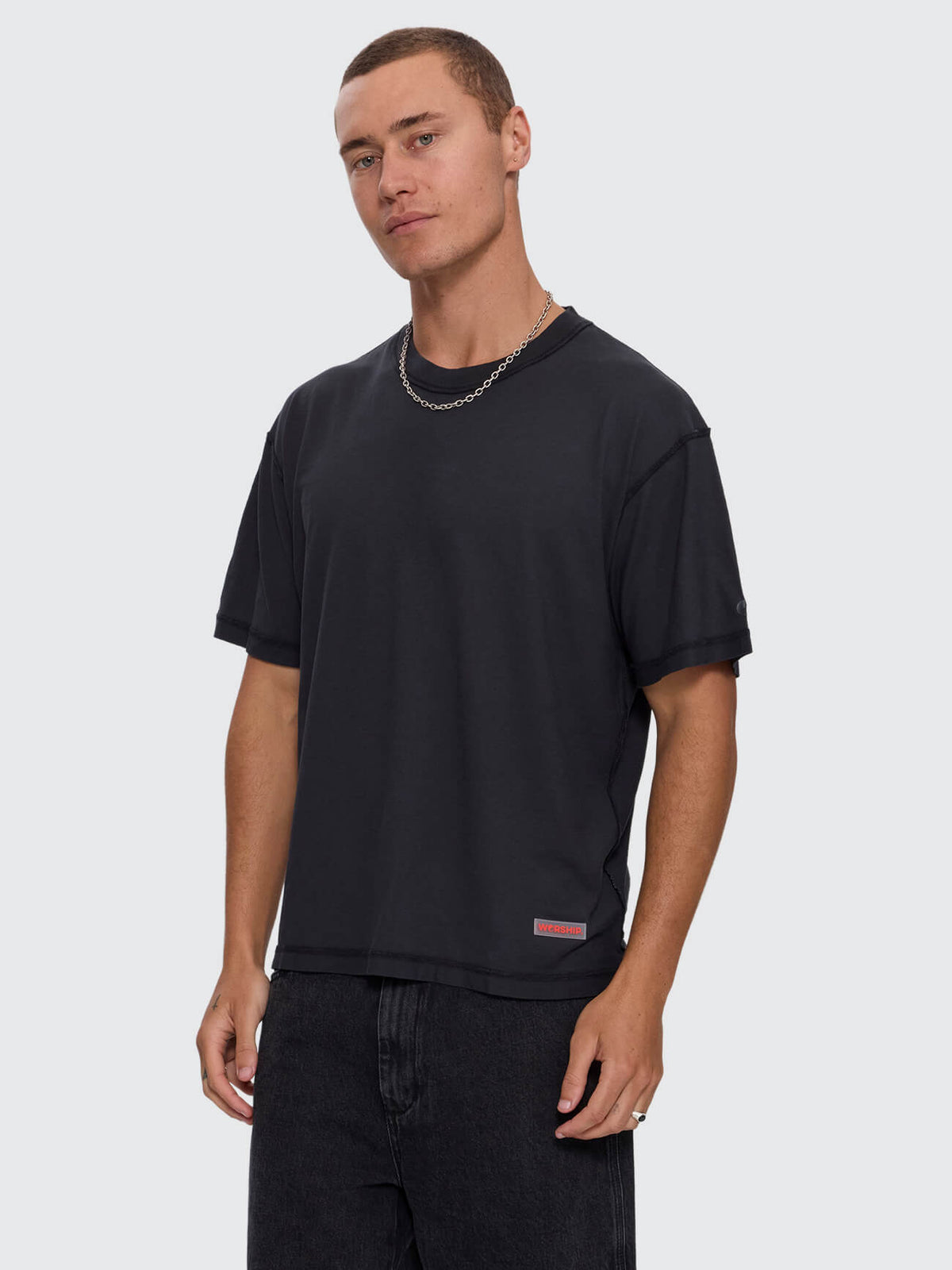 Reverse Box Crop Cotton Linen Tee - Pigment Black XS