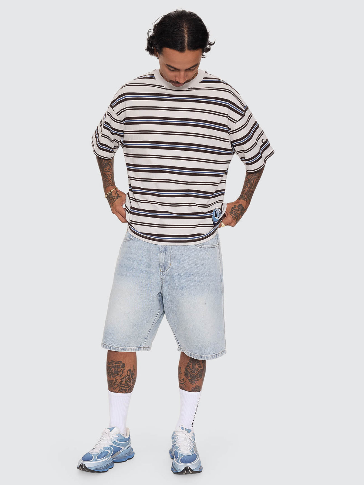 Dimension Stripe Box Crop Tee - Moonstruck XS