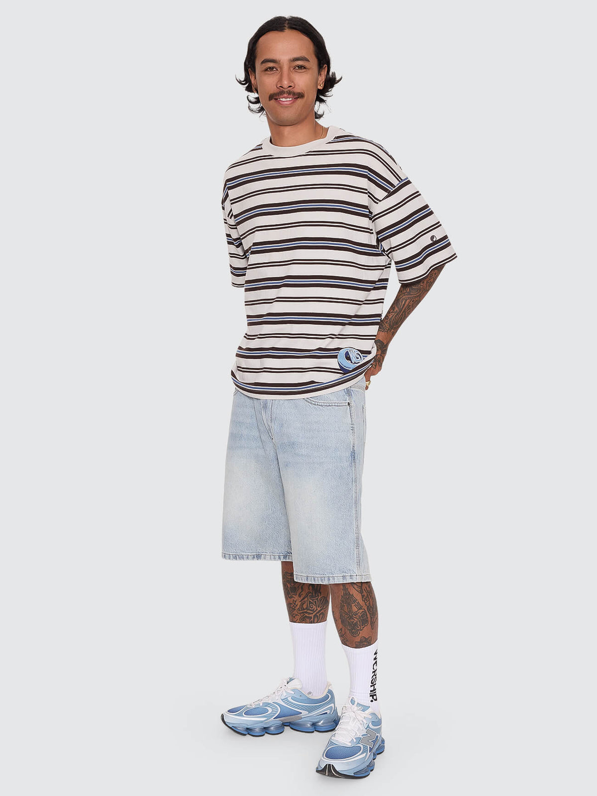 Dimension Stripe Box Crop Tee - Moonstruck XS