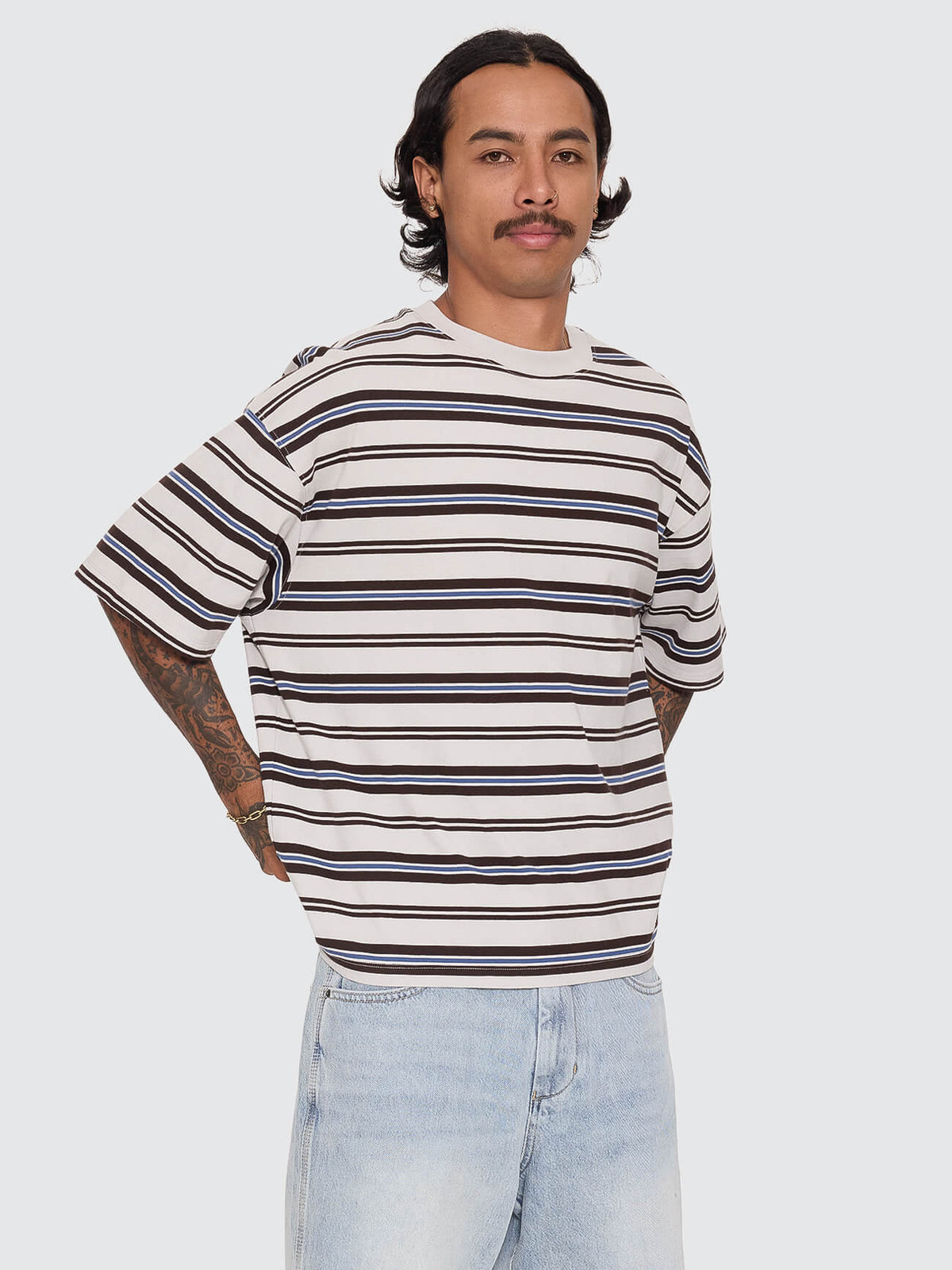 Dimension Stripe Box Crop Tee - Moonstruck XS