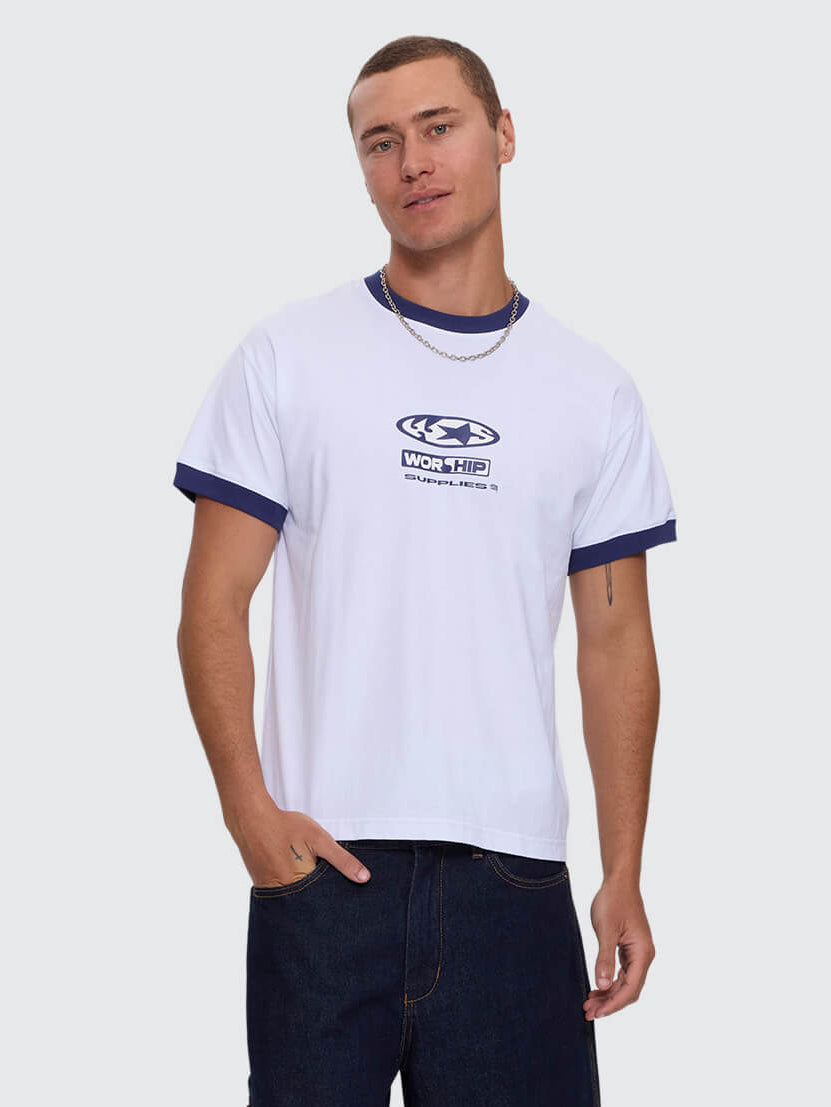 Synth Fitted Ringer Tee - White XXS