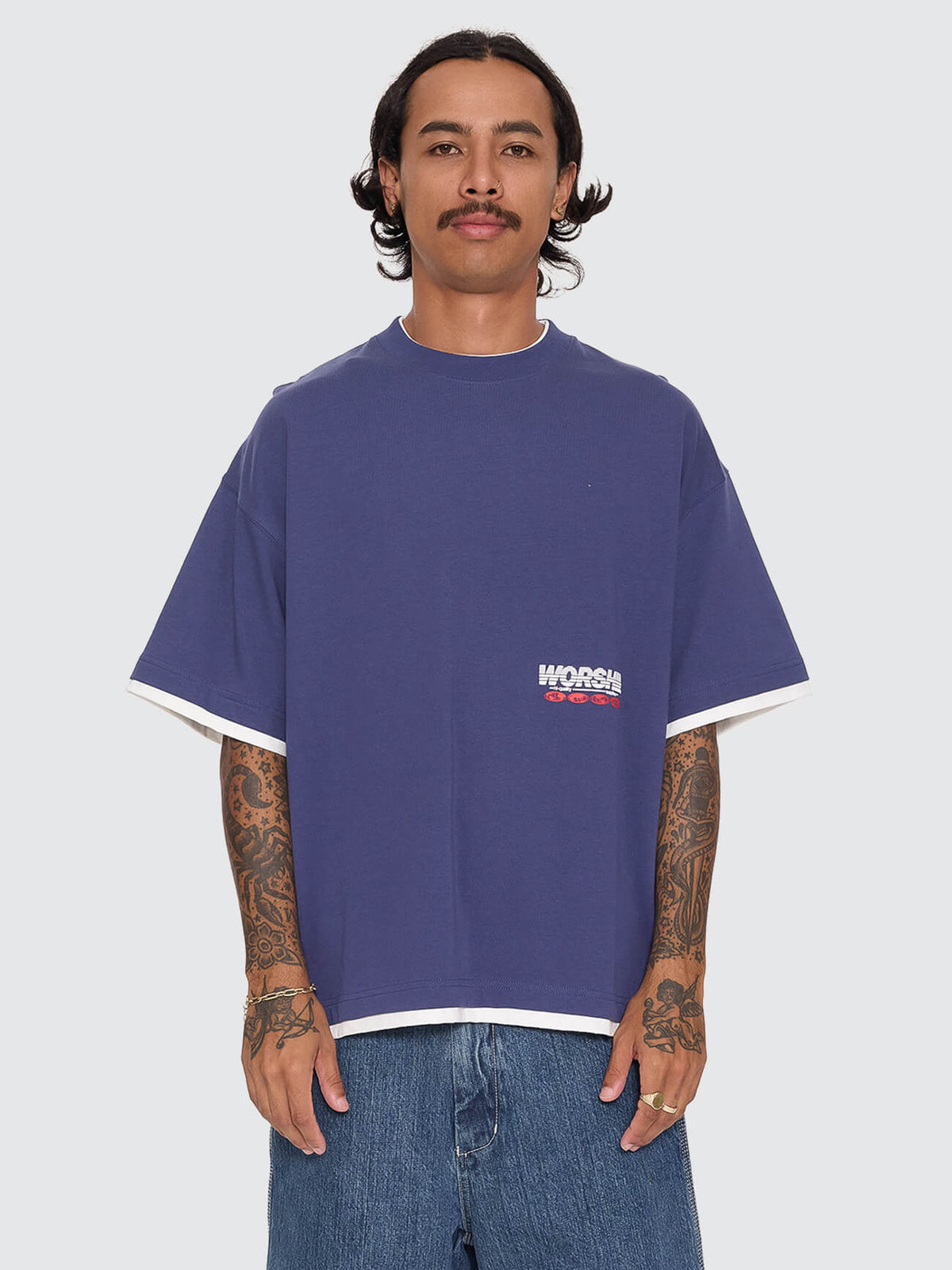 Half Court Box Crop Layer Tee - Medieval Blue XS