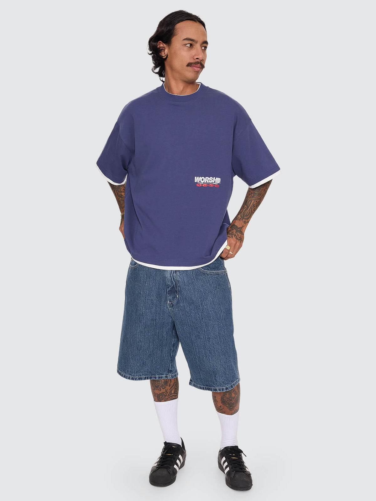 Half Court Box Crop Layer Tee - Medieval Blue XS