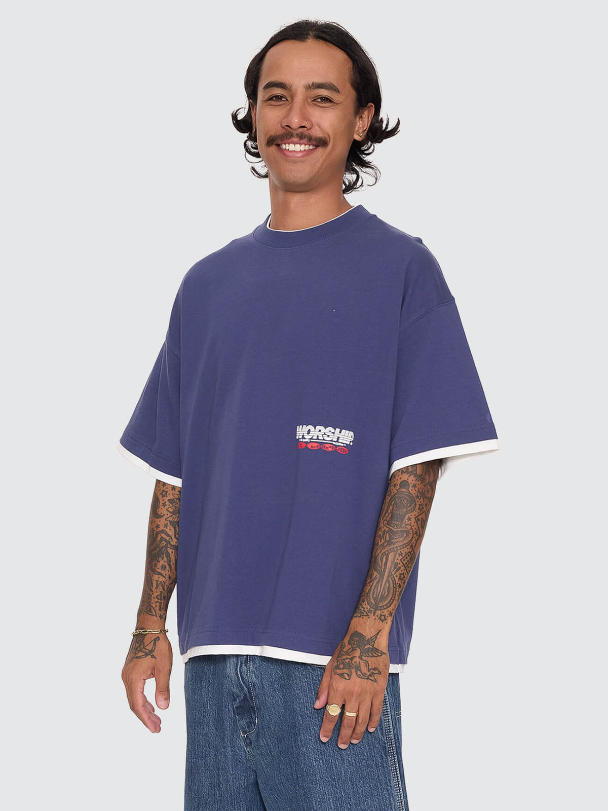 Half Court Box Crop Layer Tee - Medieval Blue XS