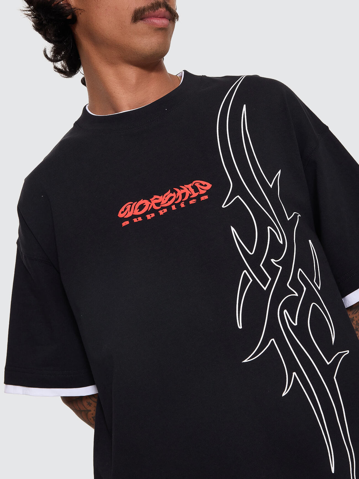 Pitted Box Crop Layer Tee - Black XXS