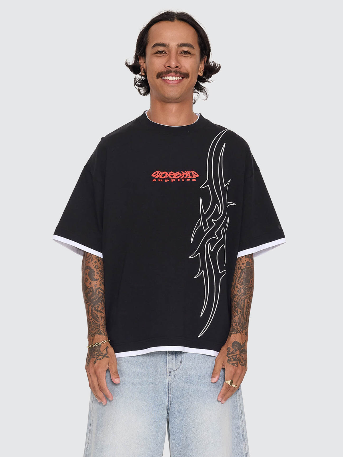 Pitted Box Crop Layer Tee - Black XXS