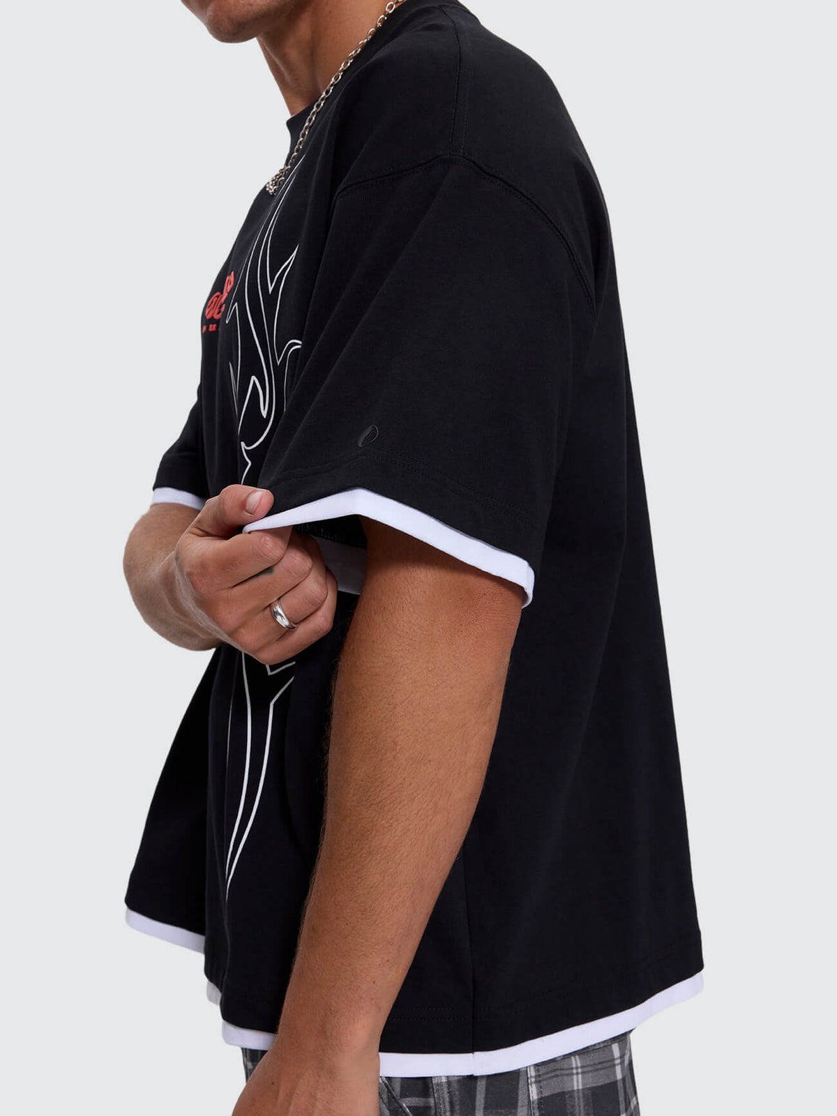 Pitted Box Crop Layer Tee - Black XXS