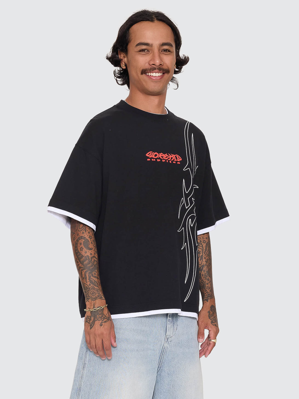 Pitted Box Crop Layer Tee - Black XXS