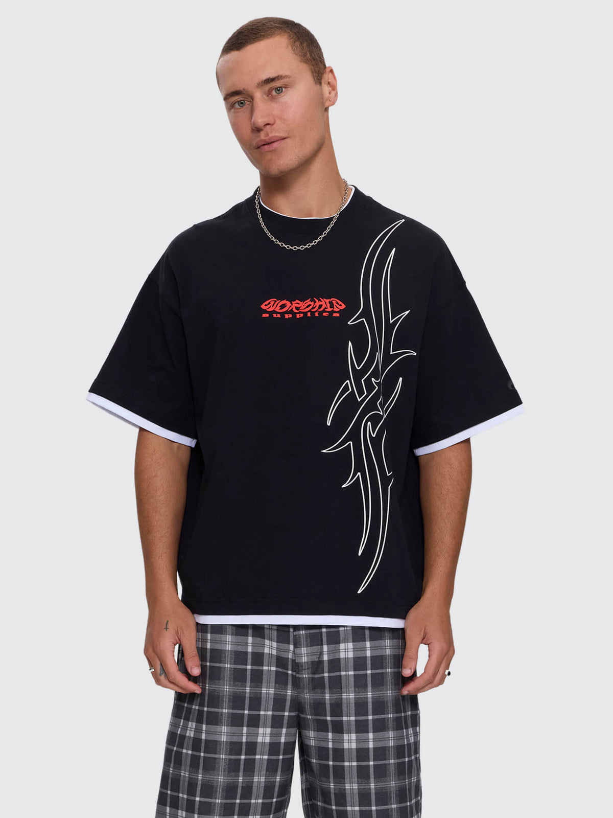 Pitted Box Crop Layer Tee - Black XXS