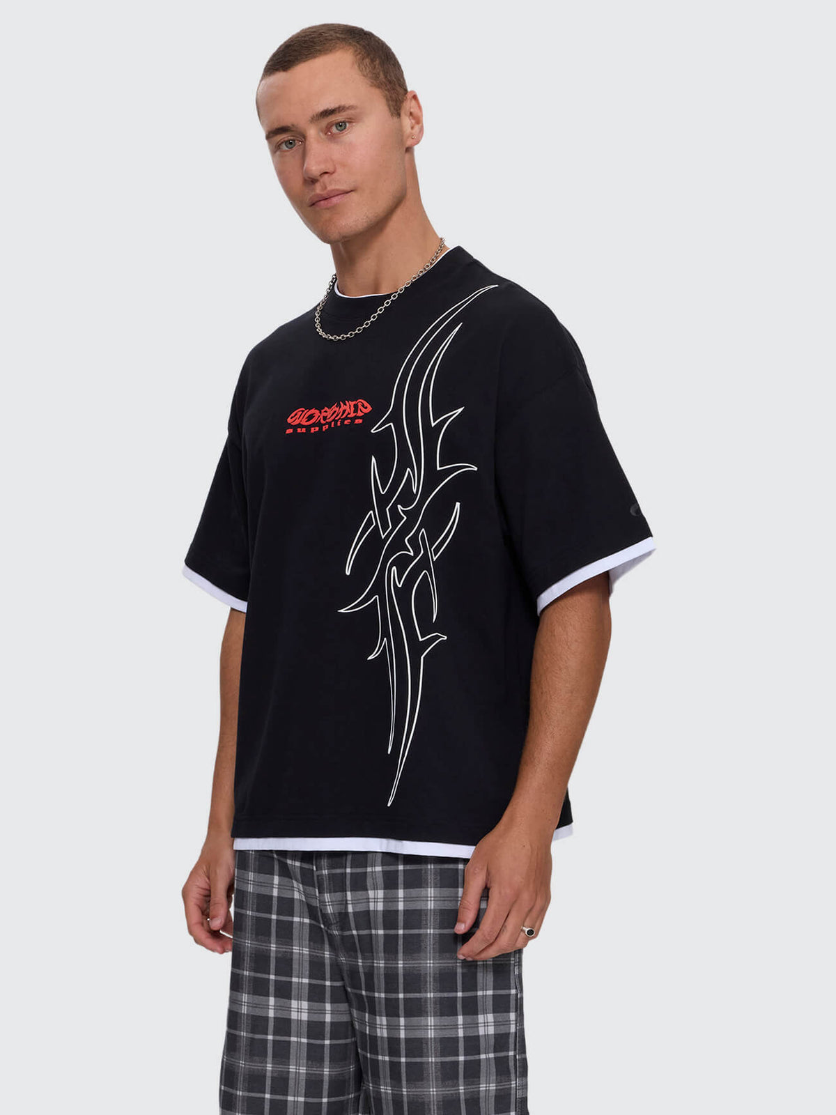 Pitted Box Crop Layer Tee - Black XXS