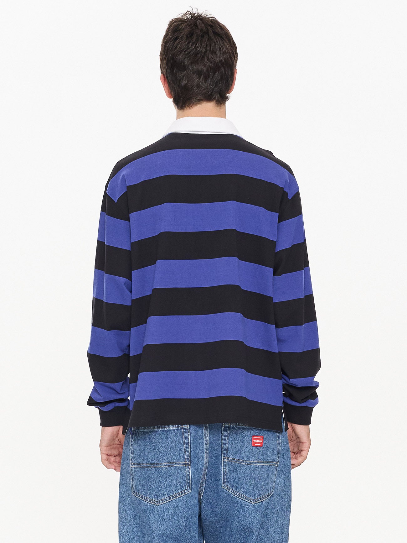 Smoko Long Sleeve Rugby Polo - Black - Cobalt