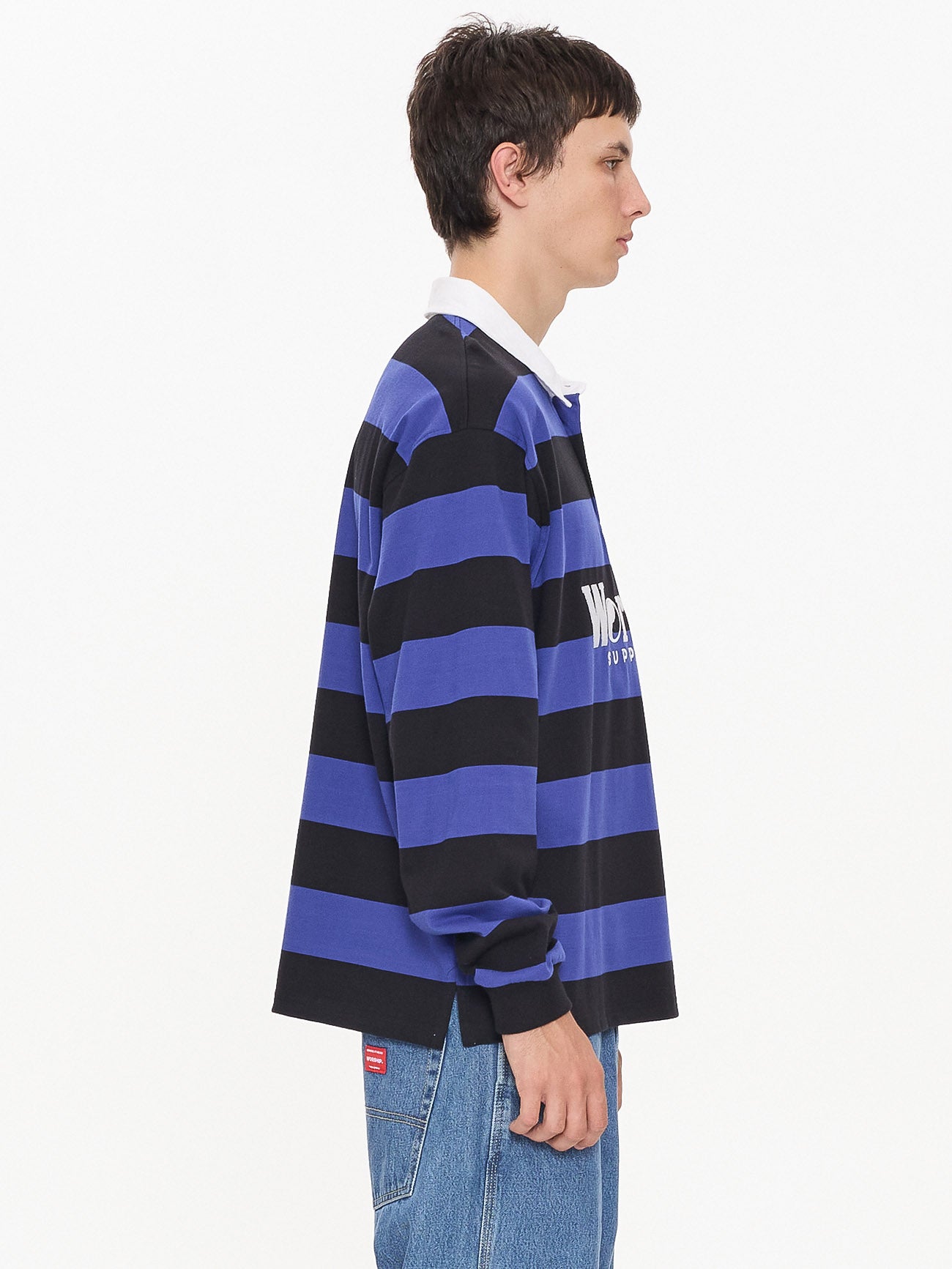 Smoko Long Sleeve Rugby Polo - Black - Cobalt