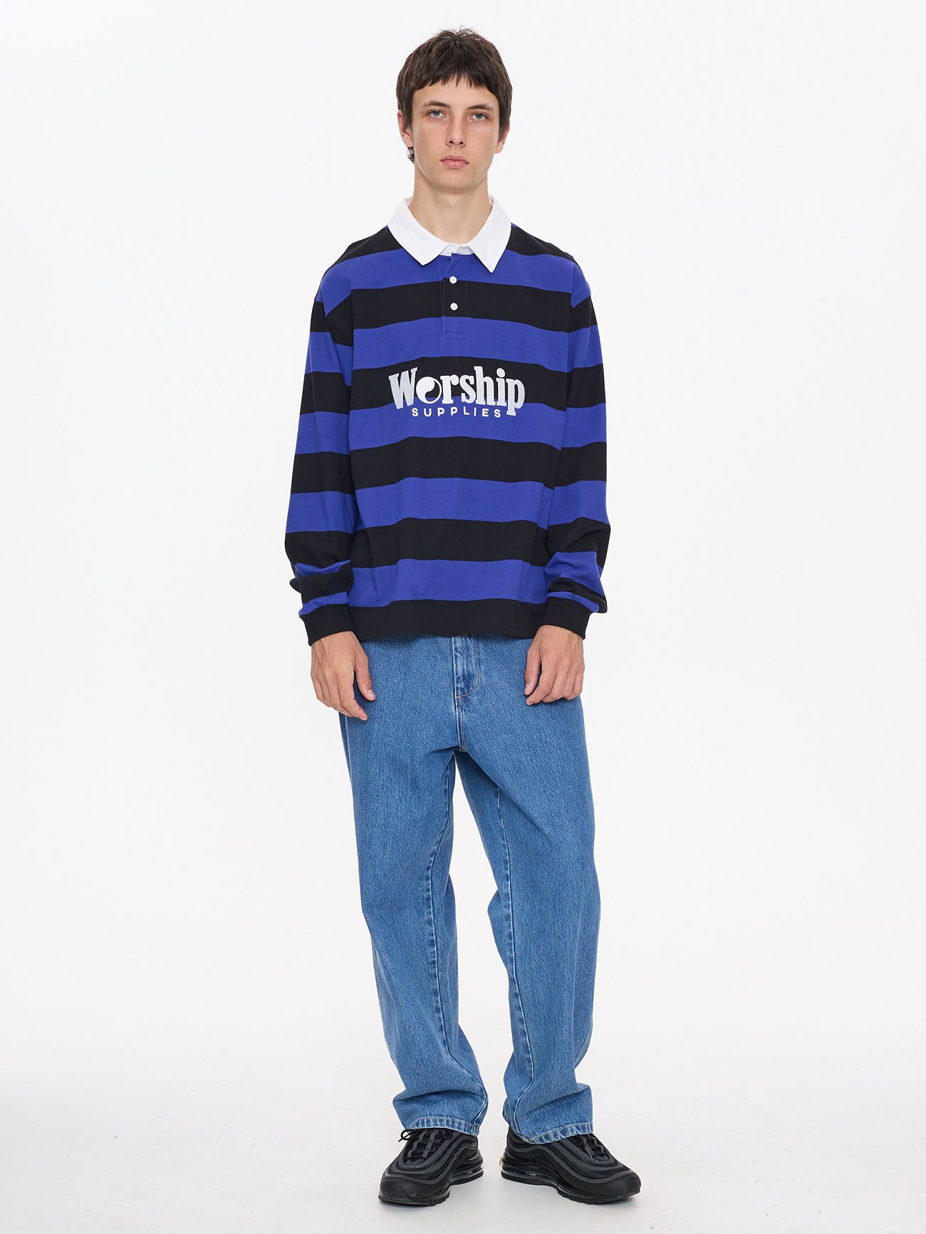 Smoko Long Sleeve Rugby Polo - Black - Cobalt