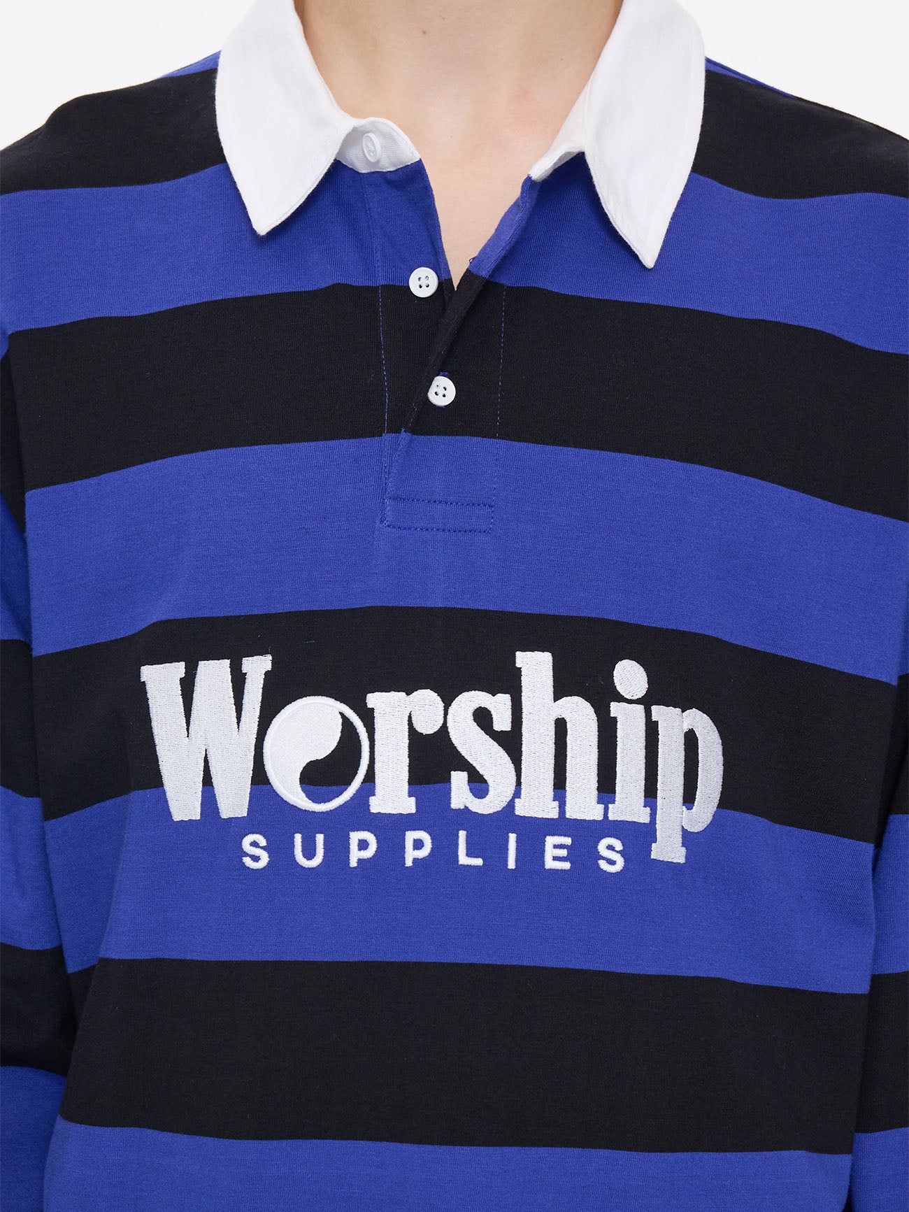 Smoko Long Sleeve Rugby Polo - Black - Cobalt