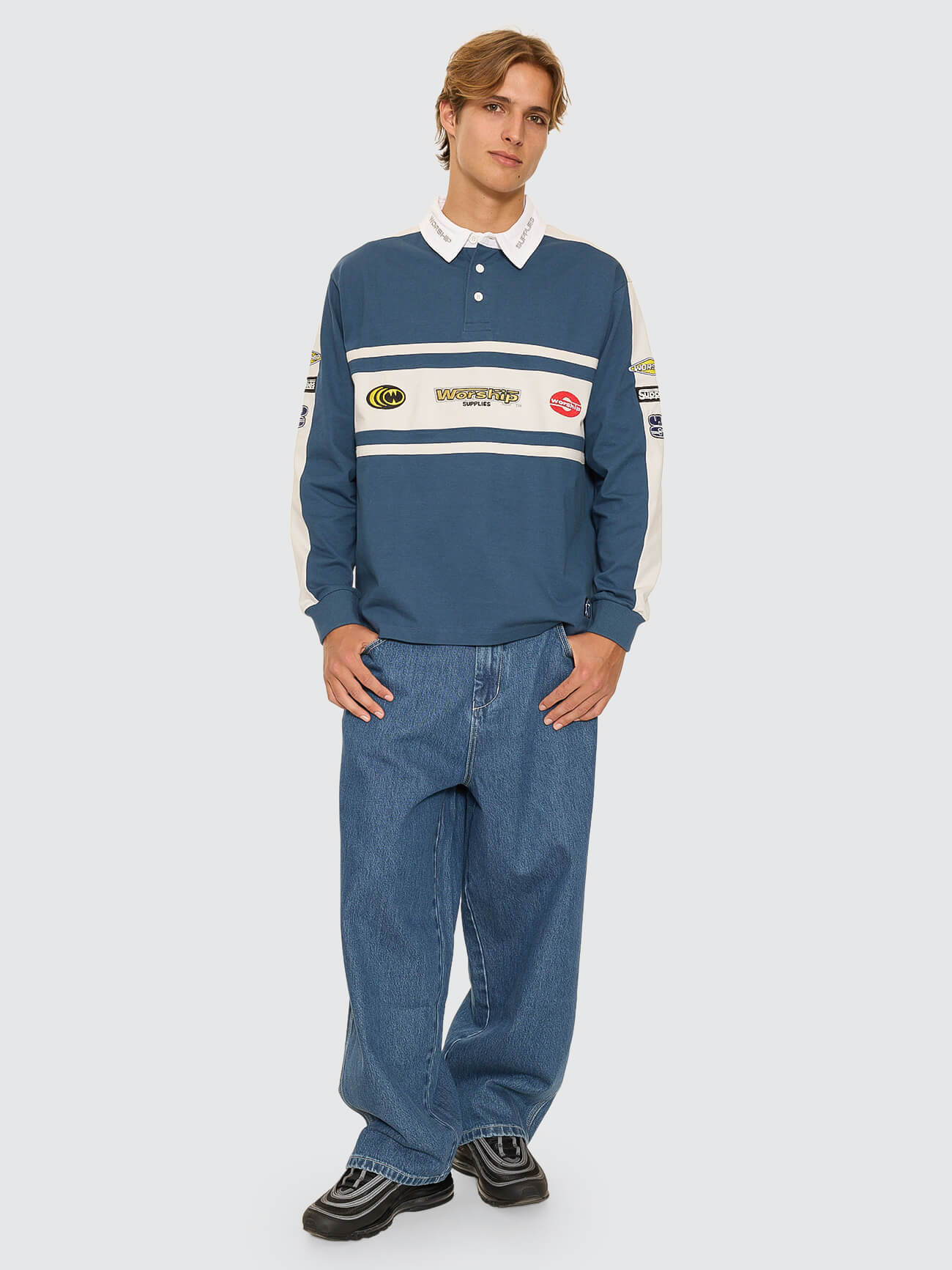 Burner Long Sleeve Rugby Polo - Blue
