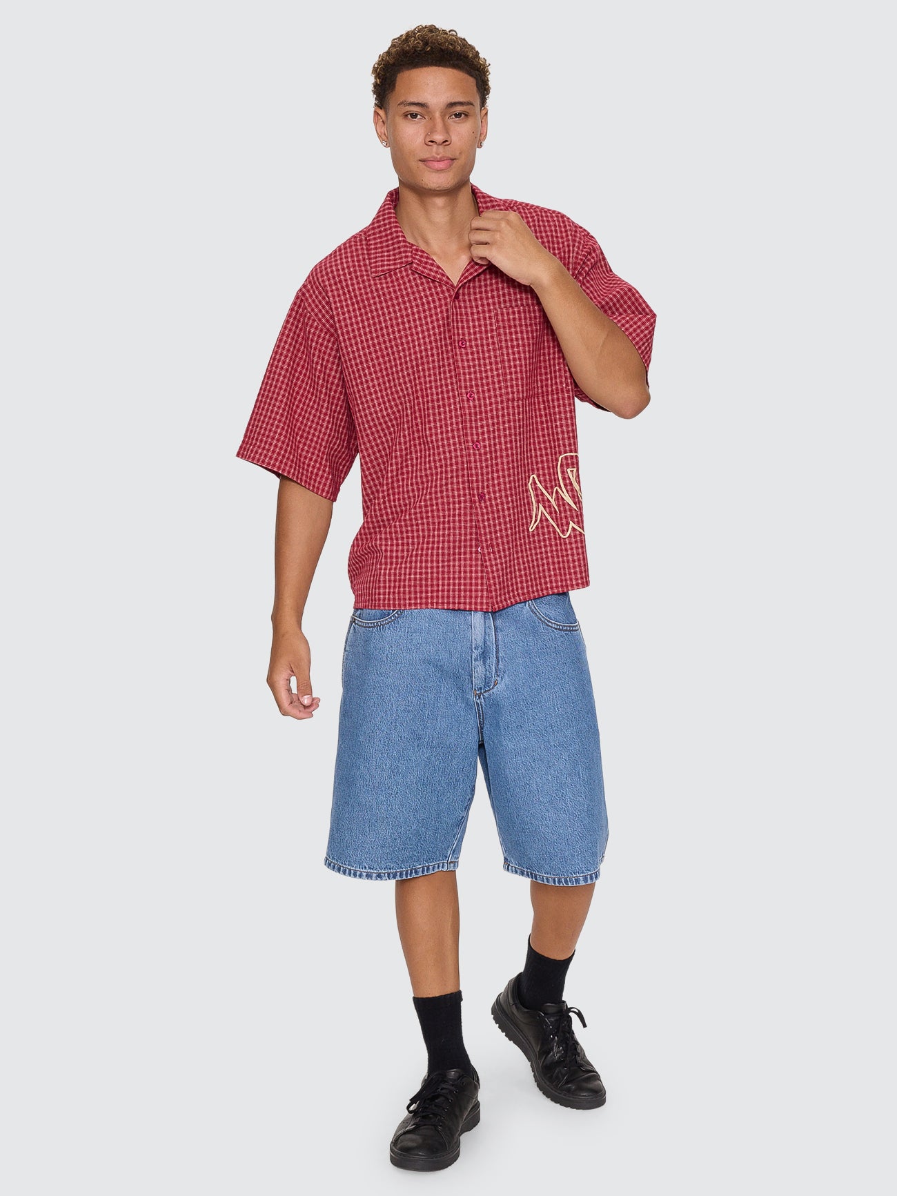 Spray Box Crop Short Sleeve Shirt - Burgundy