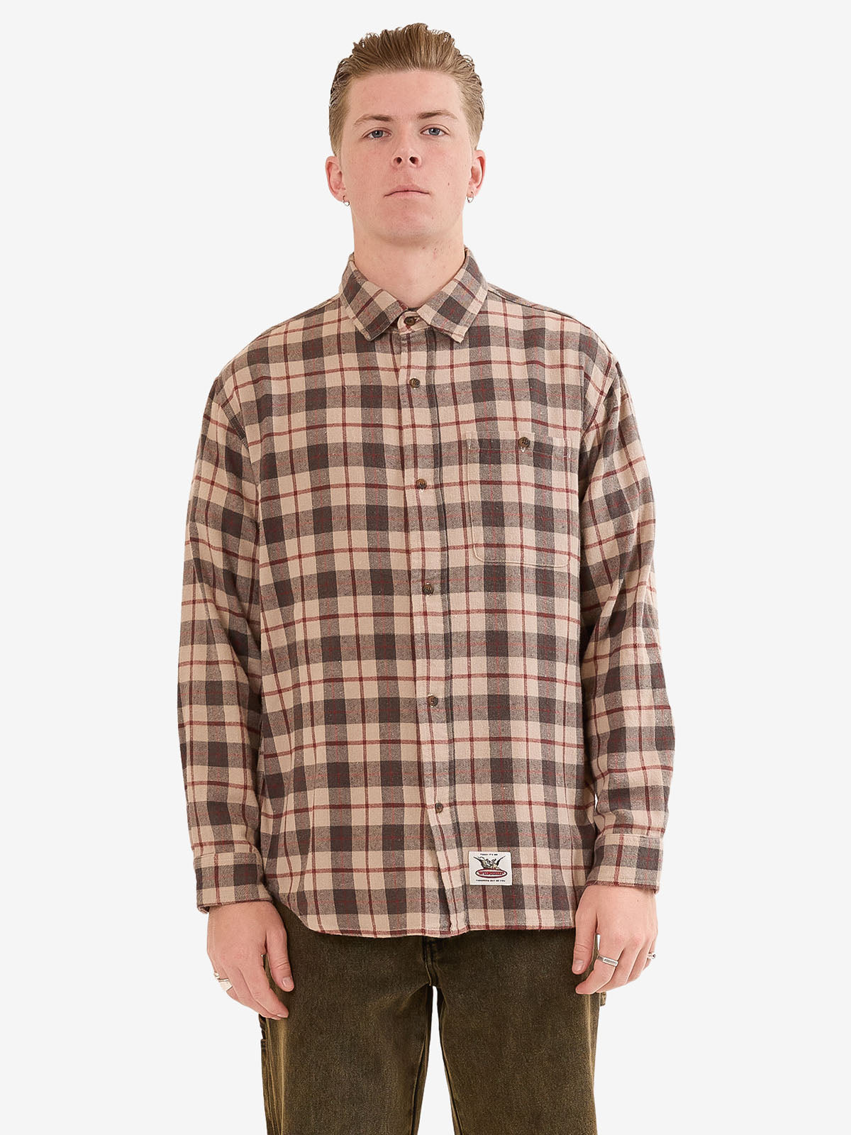 Maybe Today Long Sleeve Flannel Shirt - Grey