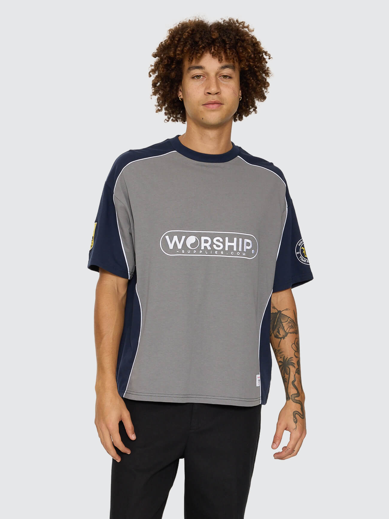 Sideline Oversize Panel Tee - Steel Grey - Black Iris XS