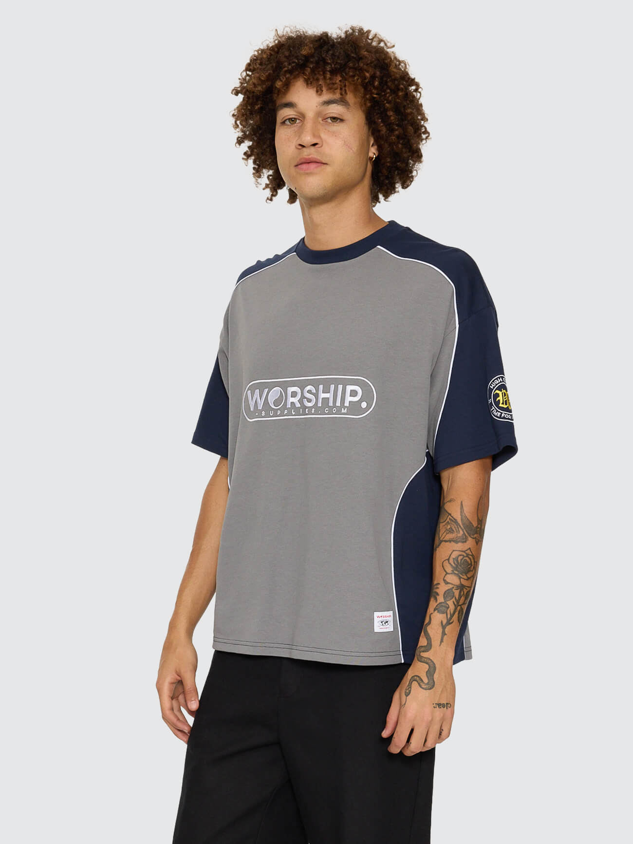 Sideline Oversize Panel Tee - Steel Grey - Black Iris XS