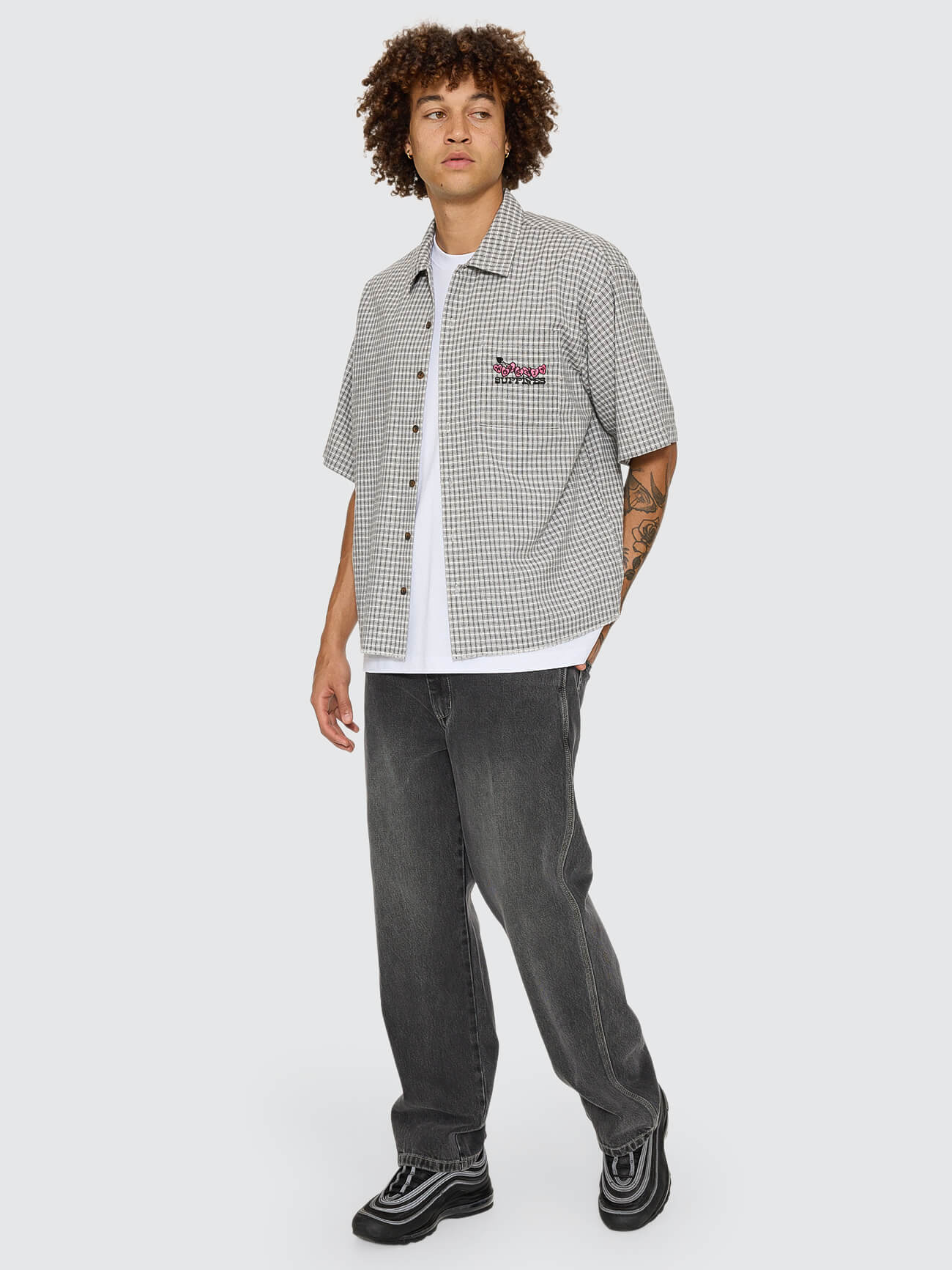 Tainted Love Box Crop Short Sleeve Shirt - Steel Grey XS
